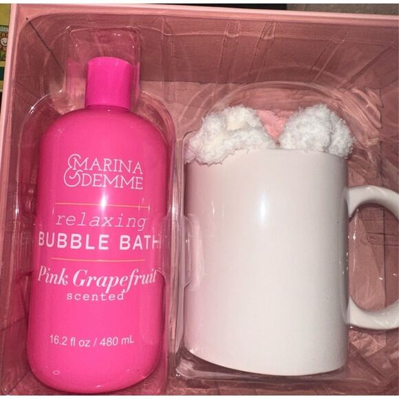Marina & Demme Pink Grapefruit Relaxing Bubble Bath & Mug Gift Set OS NWOT - Picture 2 of 6